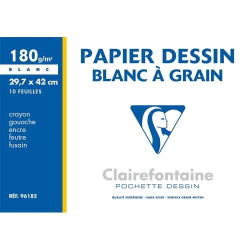 Pochette de 10 feuilles papier dessin Blanc A3 180g