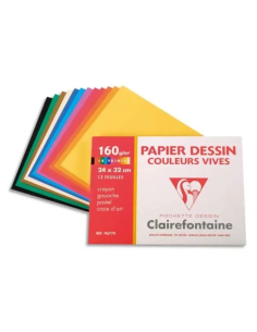 12 feuilles papier dessin couleur teintes vives