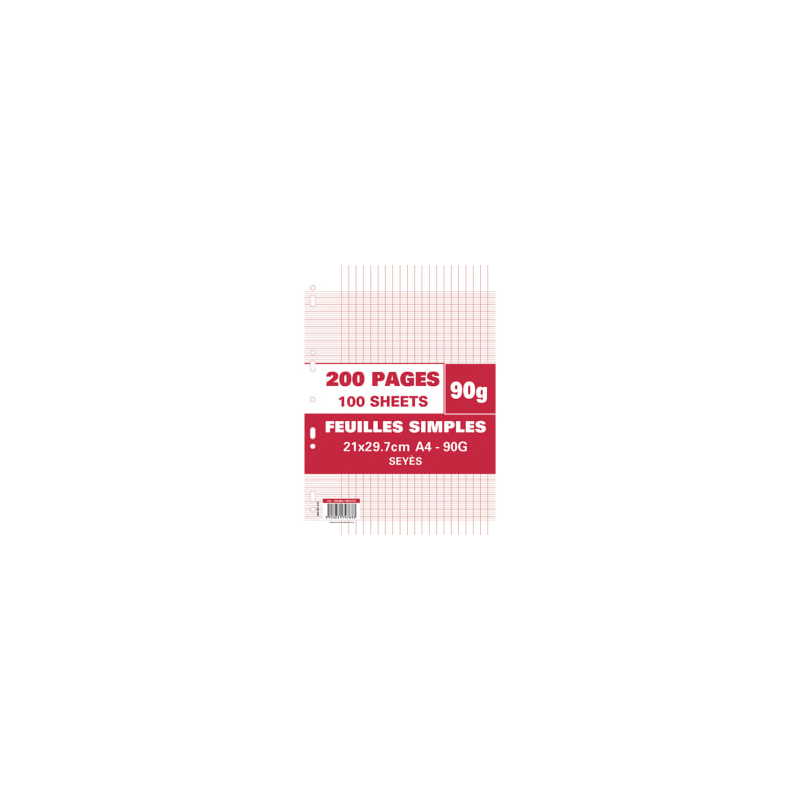 200 pages copies simples A4 grands carreaux perforées