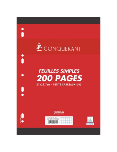 Feuillets mobiles 21x29,7cm 200 pages petits carreaux Blancs 90g