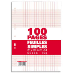 100 pages copies simples A4 grands carreaux perforées