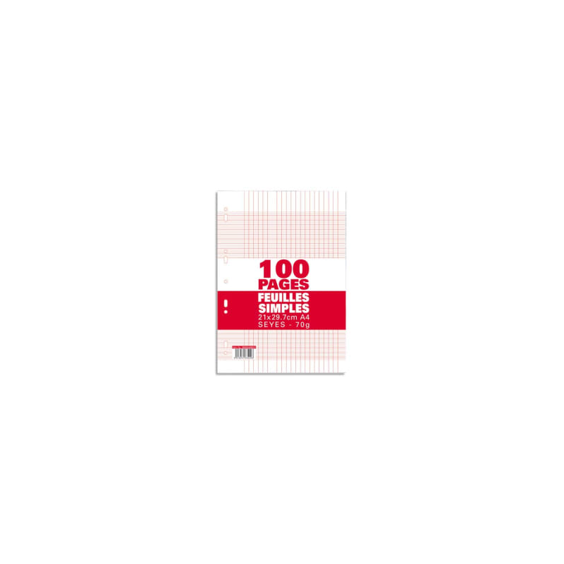 100 pages copies simples A4 grands carreaux perforées