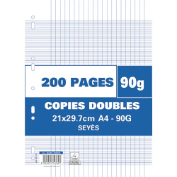 200 pages copies doubles A4 grands carreaux perforées