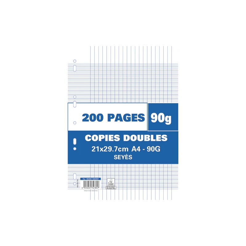 200 pages copies doubles A4 grands carreaux perforées