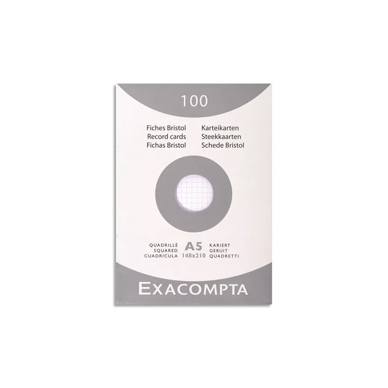100 fiches bristol non perf A5 quadrillées 5x5 Blanc