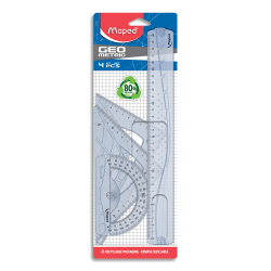Kit traçage: règle 30 cm + équerre + équerre + rapporteur