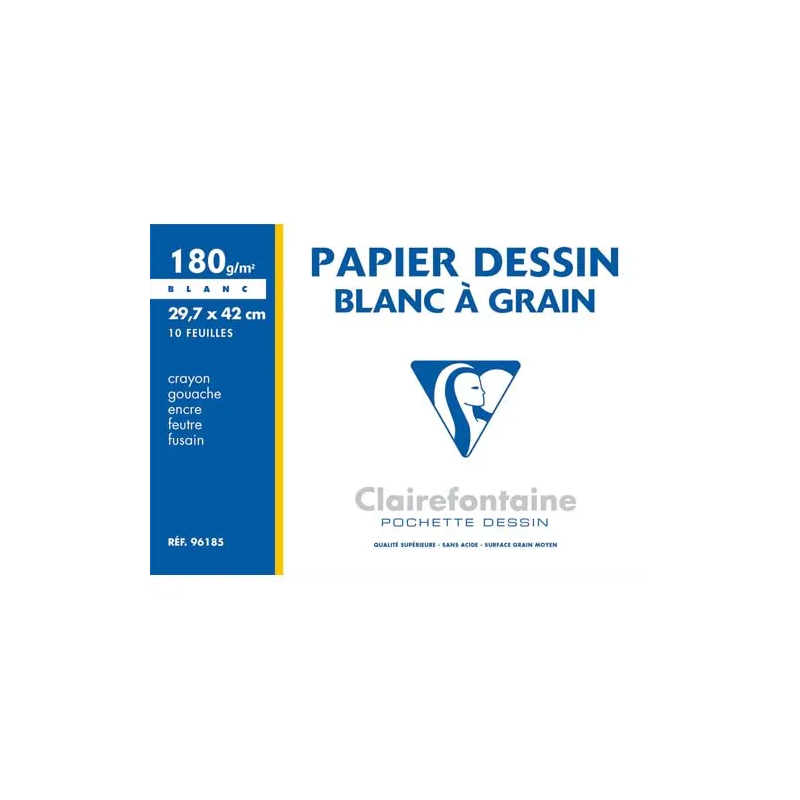 Pochette de 10 feuilles papier dessin Blanc A3 180g