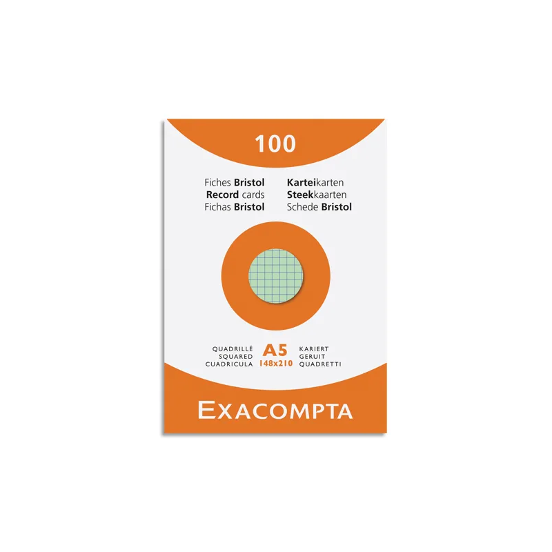 100 fiches bristol non perforées A5 quadrillées...