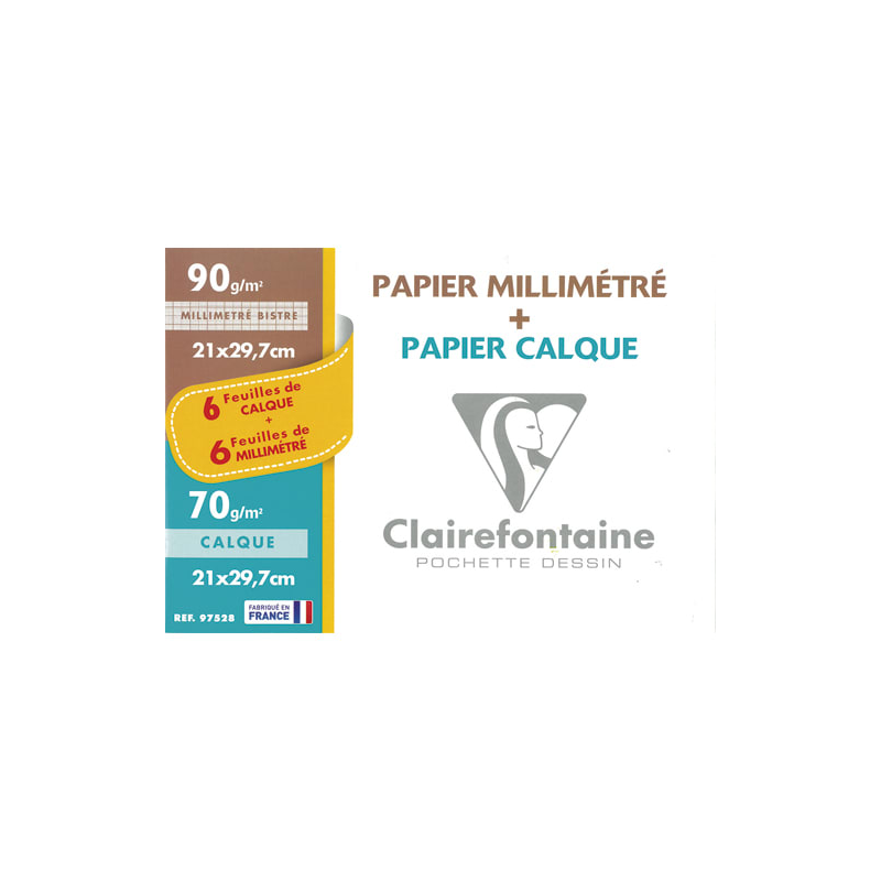 Pochette de 6 feuilles papier millimétré et 6 feuilles calque