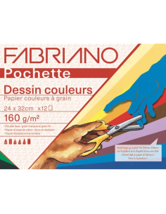 Pochette de 12 feuilles à dessin 160g 24x32cm couleurs vives