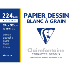Pochette de 12 feuilles à dessin 224g format 24x32 cm