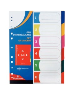 Jeu de 6 intercalaires en polypropylène 30/100ème, format A4